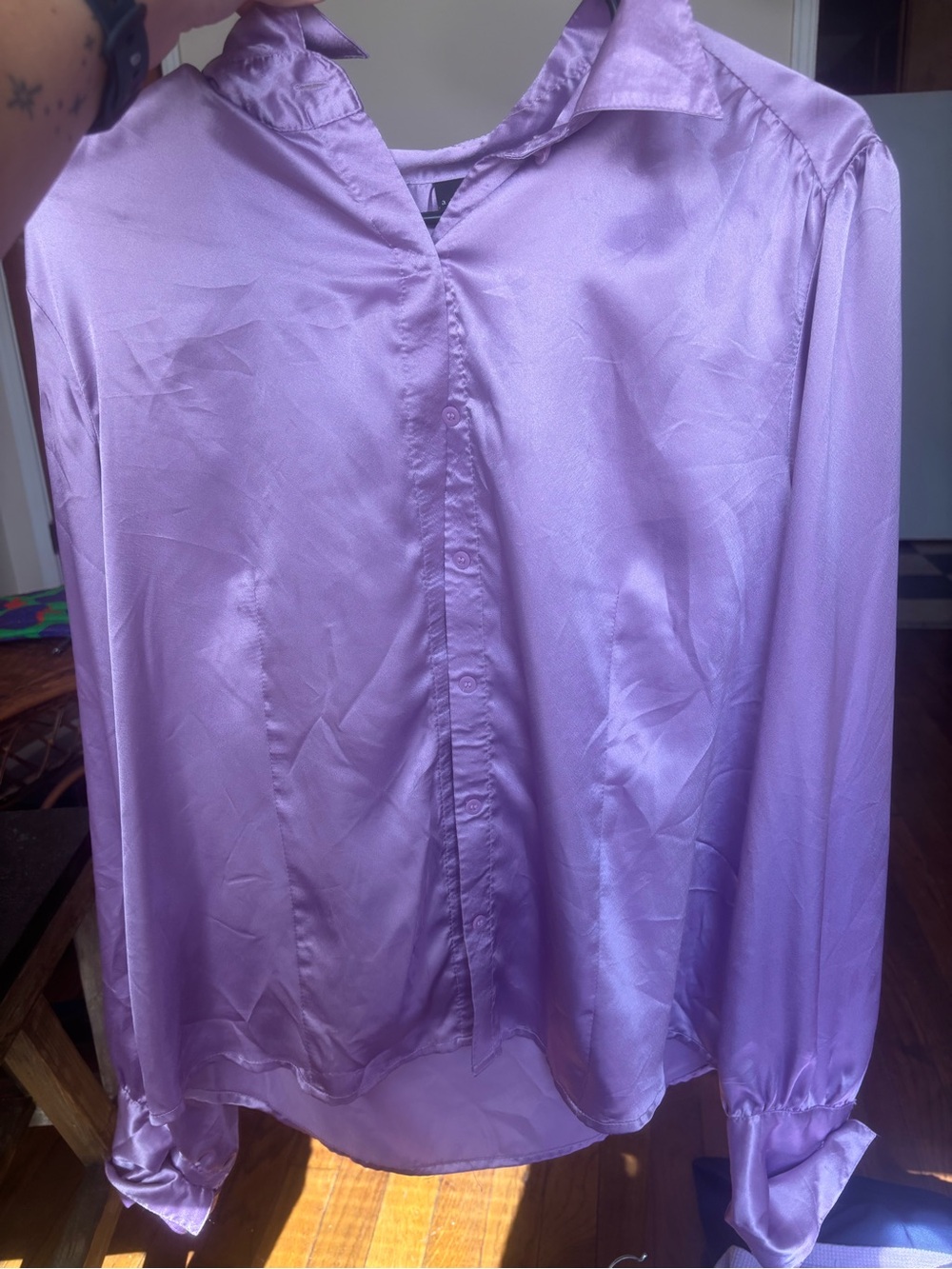 Apostrophe Lilac Satin Button-Down Blouse